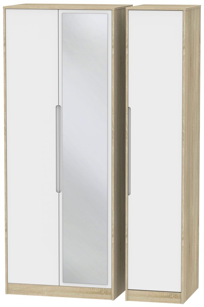 Monaco Wardrobe - 3 Door - 1 Mirror - Tall - Triple - White Matt and Oak