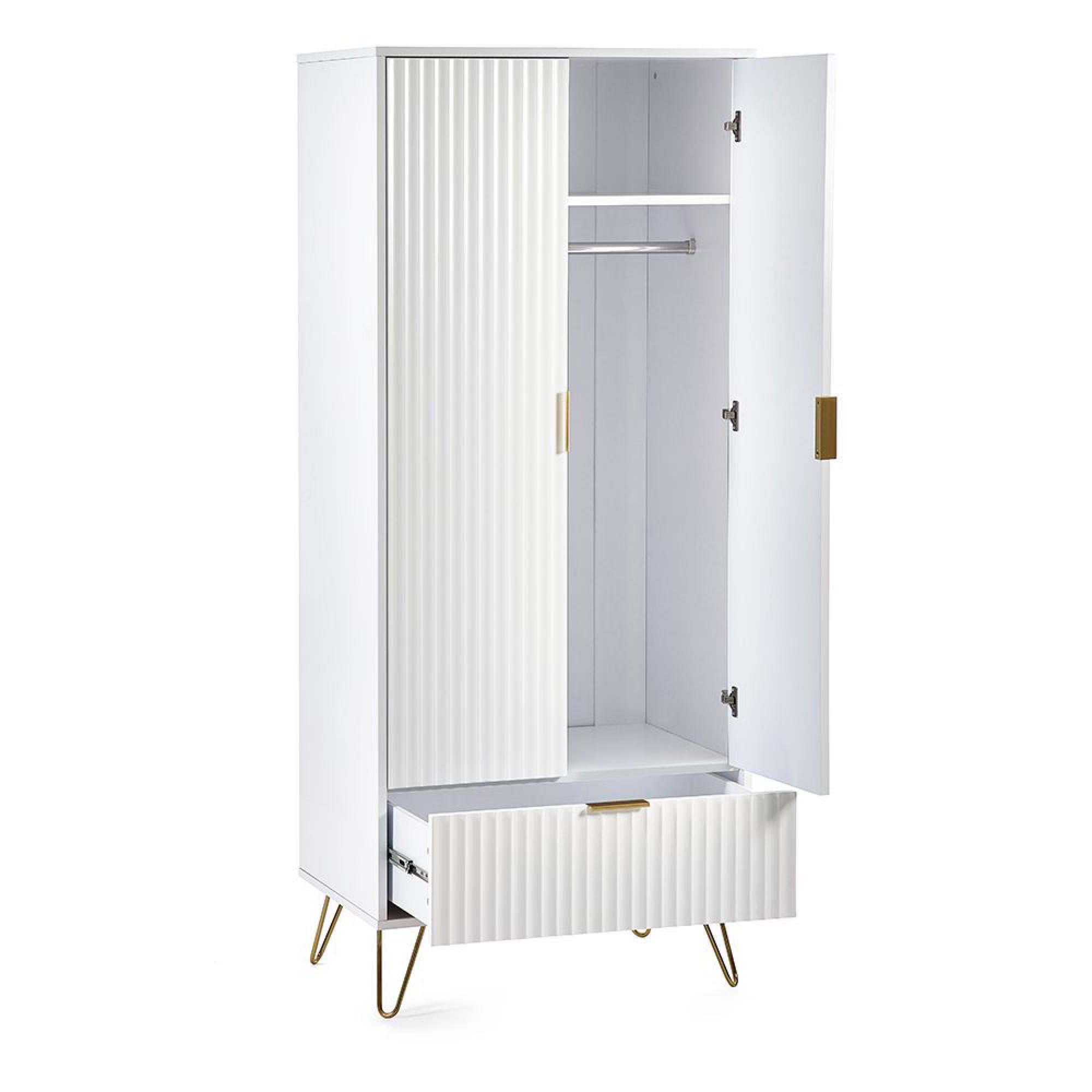 Murano Double Wardrobe - 2 Door - 1 Drawer - Ribbed - White