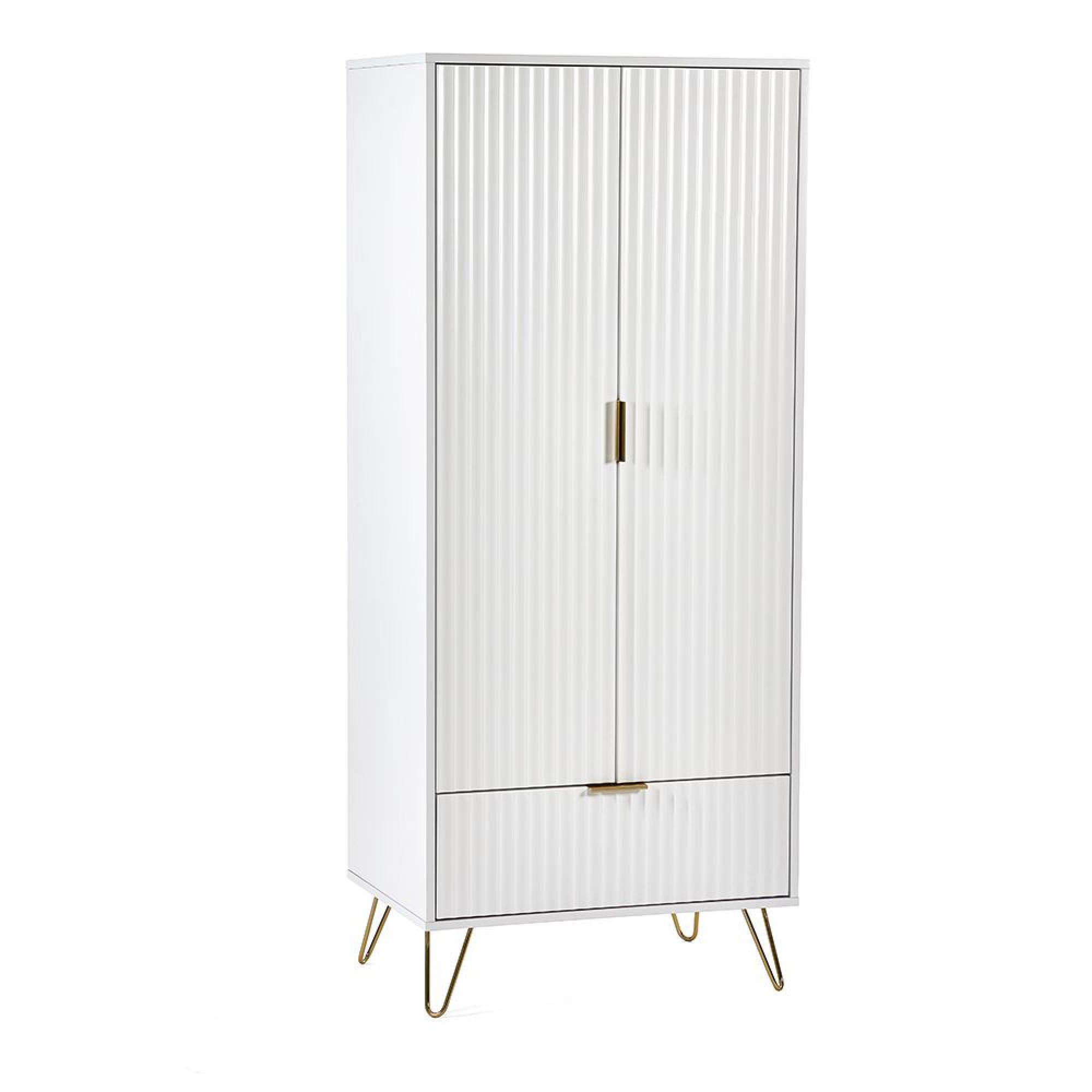 Murano Double Wardrobe - 2 Door - 1 Drawer - Ribbed - White