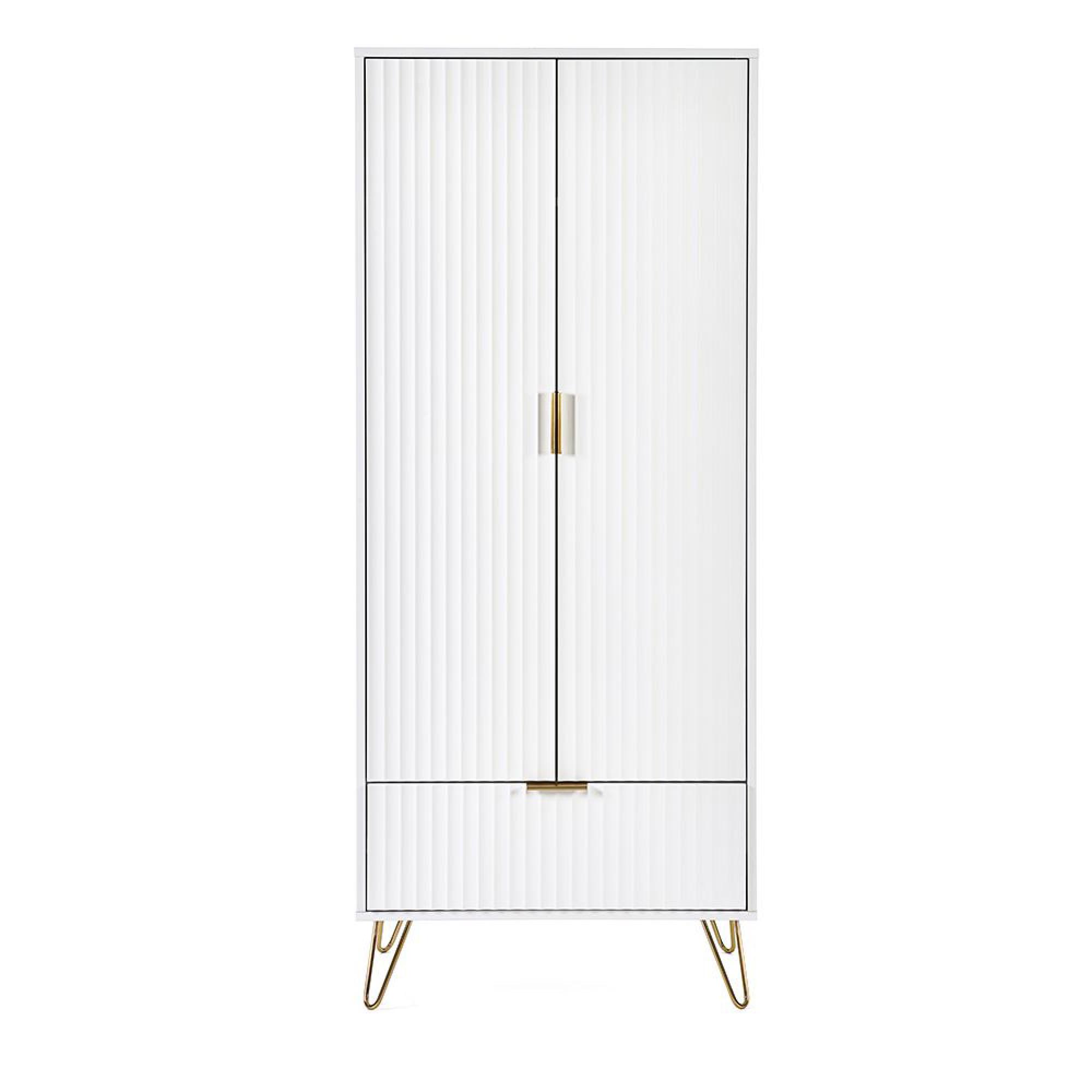 Murano Double Wardrobe - 2 Door - 1 Drawer - Ribbed - White