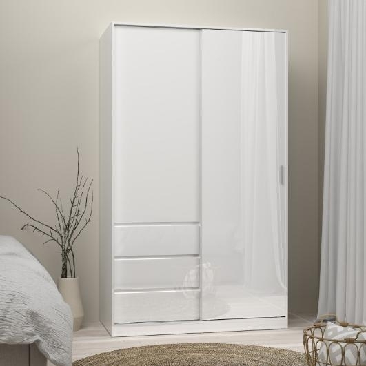 Naia White Gloss 2 Door 3 Drawer Wardrobe