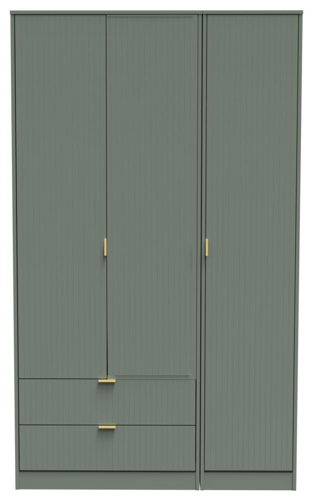Nashville Green 3 Door Tall Triple Wardrobe - LHF 2 Drawers