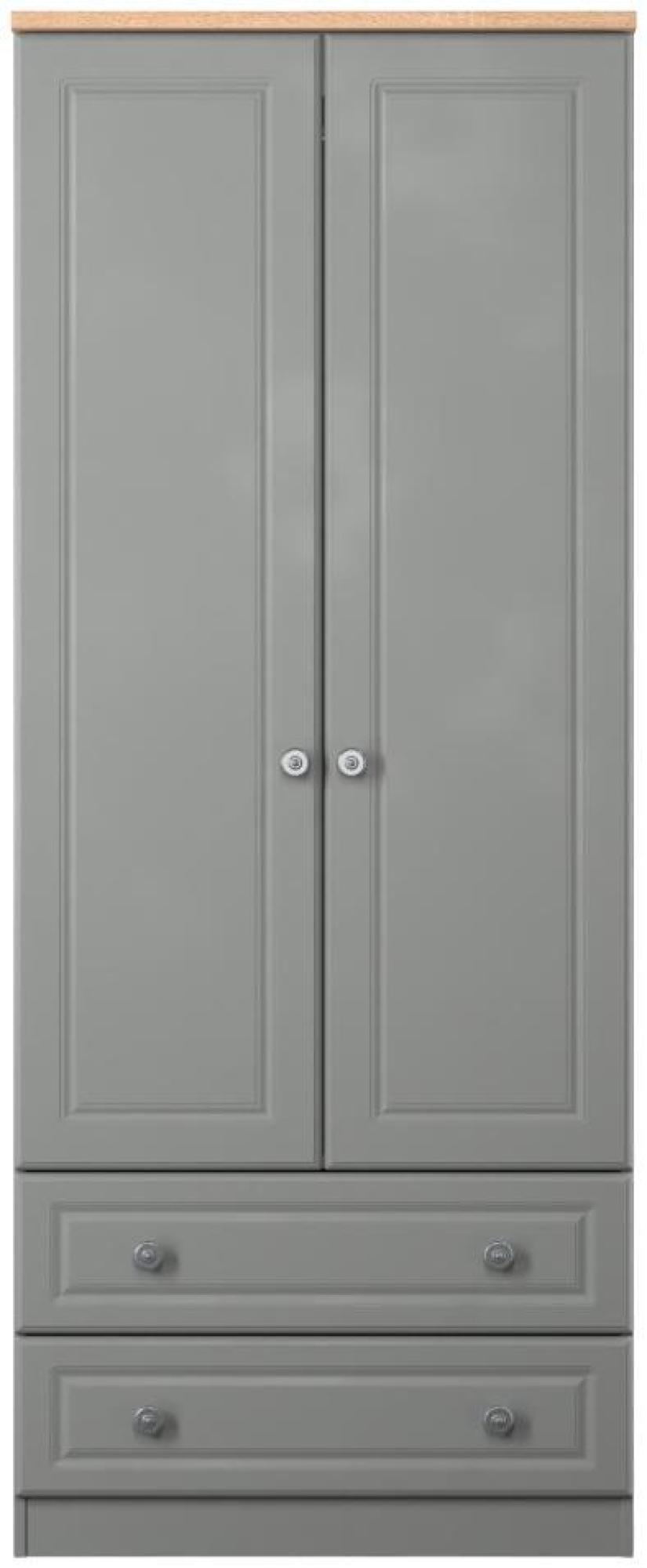 Norfolk Grey and Oak Effect 2 Door 2 Drawer Double Wardrobe