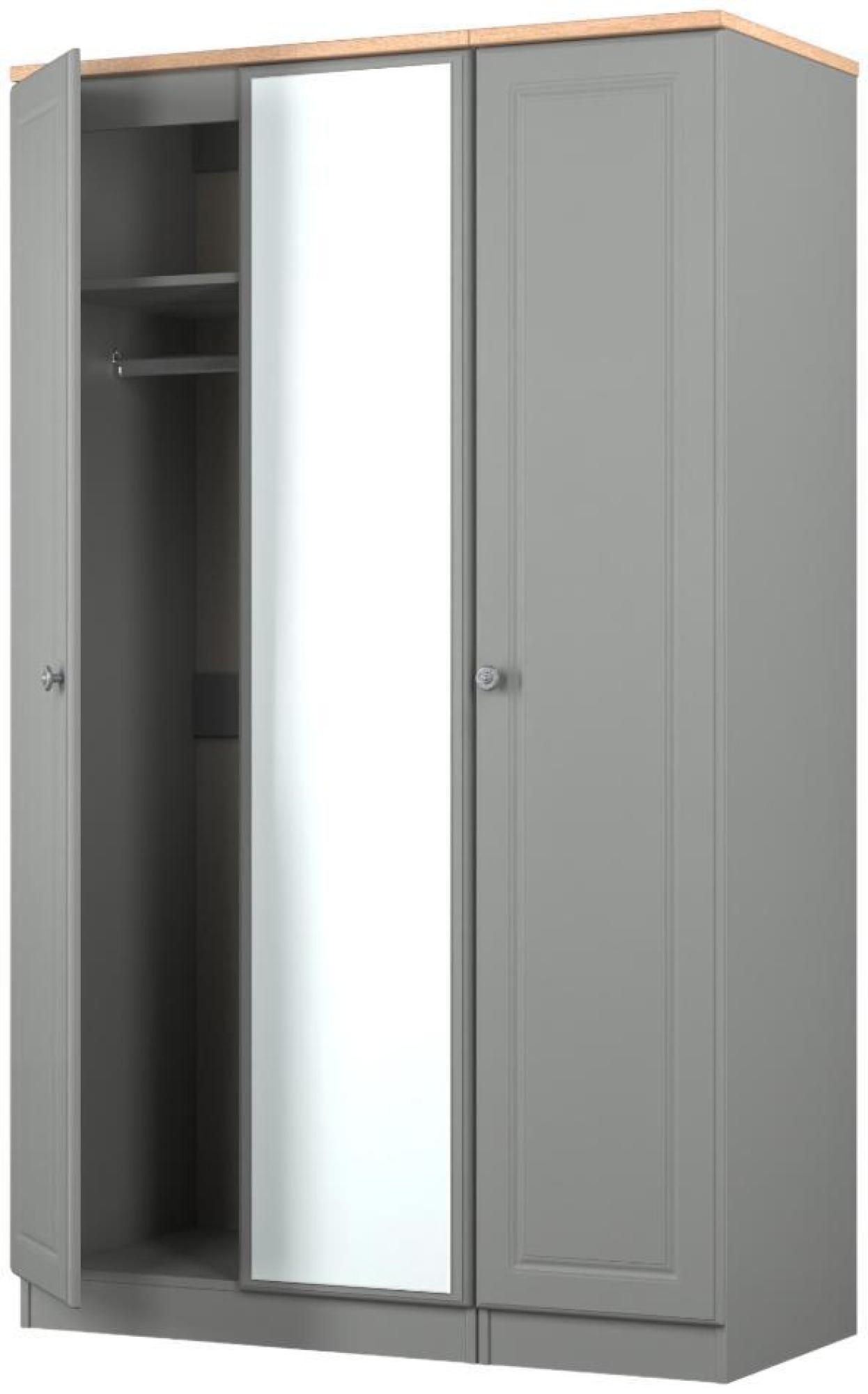 Norfolk Wardrobe - 3 Door - 1 Mirror - Triple - Grey and Oak