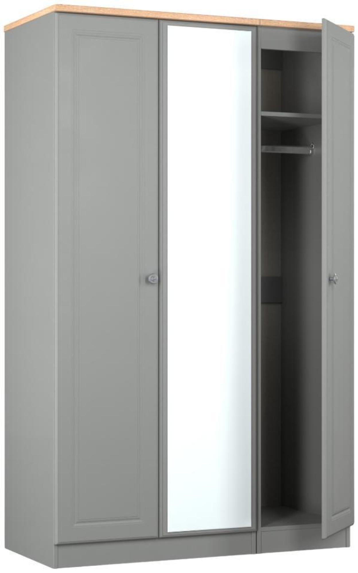 Norfolk Wardrobe - 3 Door - 1 Mirror - Triple - Grey and Oak
