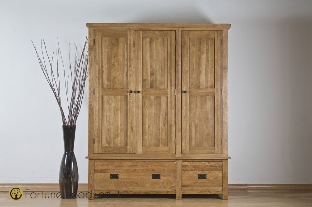 Originals Rustic Oak 3 Door 2 Drawer Wardrobe