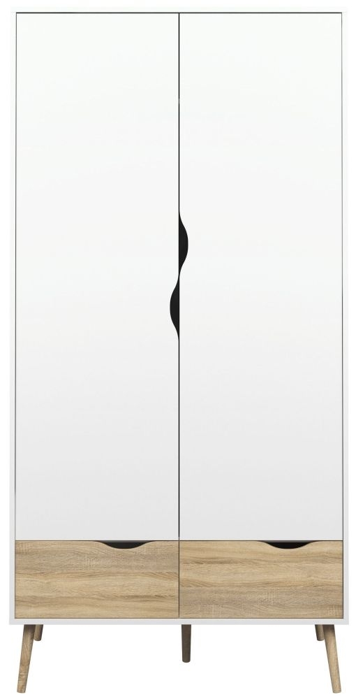 Oslo White and Oak Effect 2 Door 2 Drawer Double Wardrobe