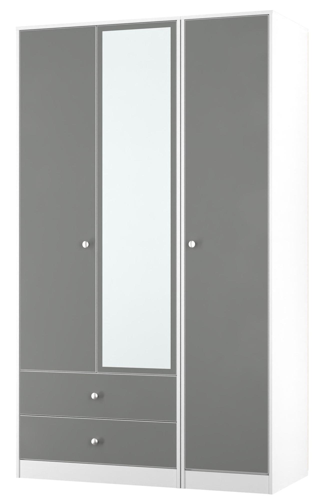 Padstow Wardrobe - 3 Door - 1 Mirror - LHF 2 Drawers - Tall Combi - Grey and White