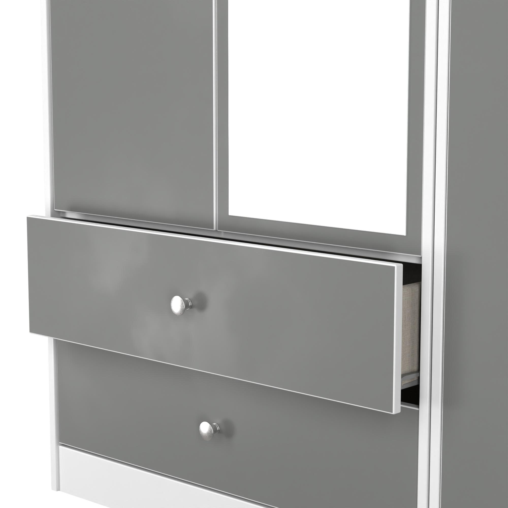 Padstow Wardrobe - 3 Door - 1 Mirror - LHF 2 Drawers - Tall Combi - Grey and White