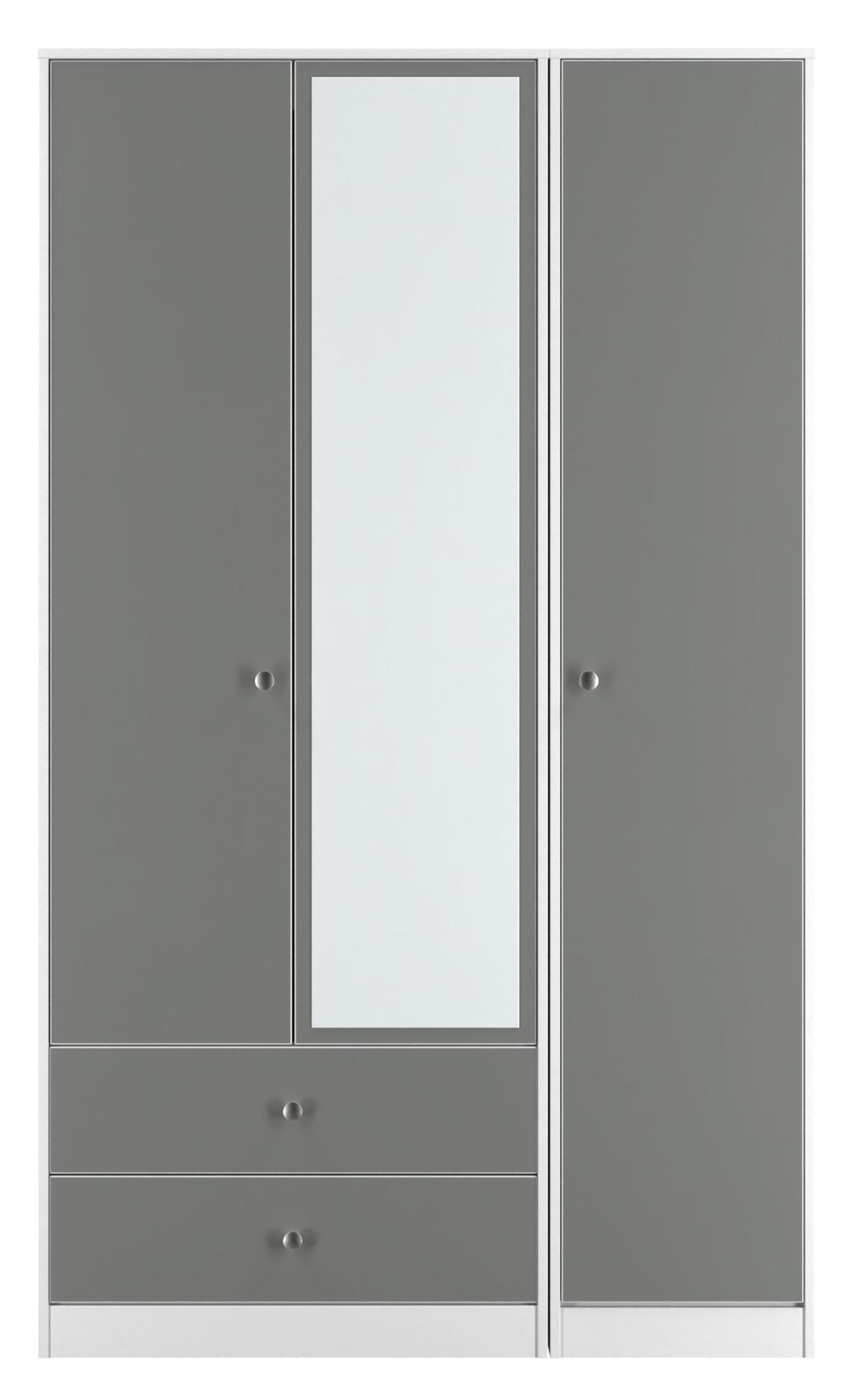 Padstow Grey and White 3 Door Tall Combi Wardrobe - 1 Mirror and LHF 2 Drawers