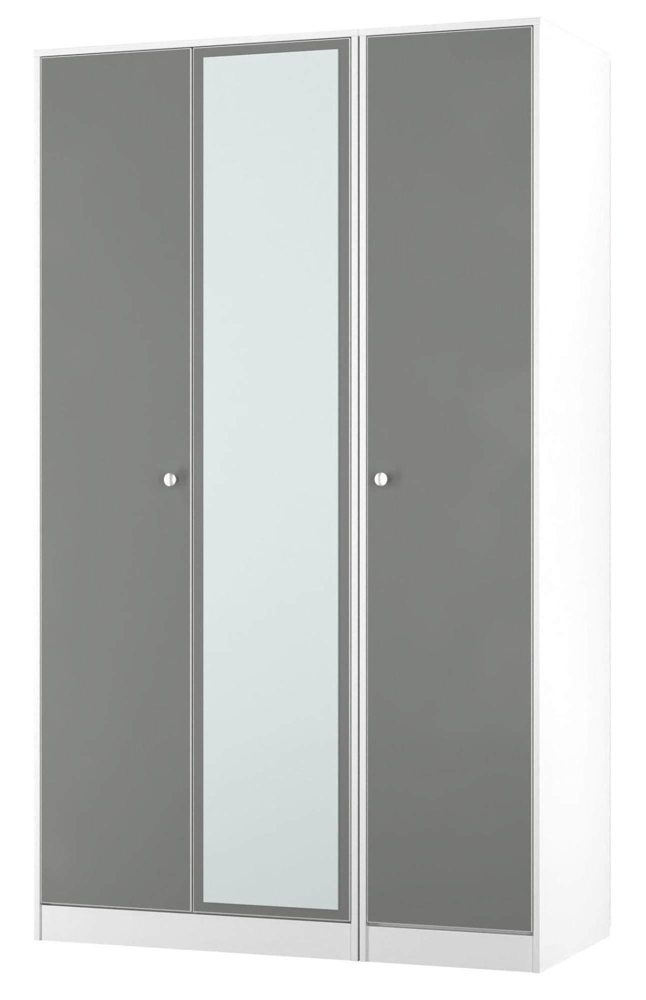 Padstow Wardrobe - 3 Door - 1 Mirror - Tall Triple - Grey and White