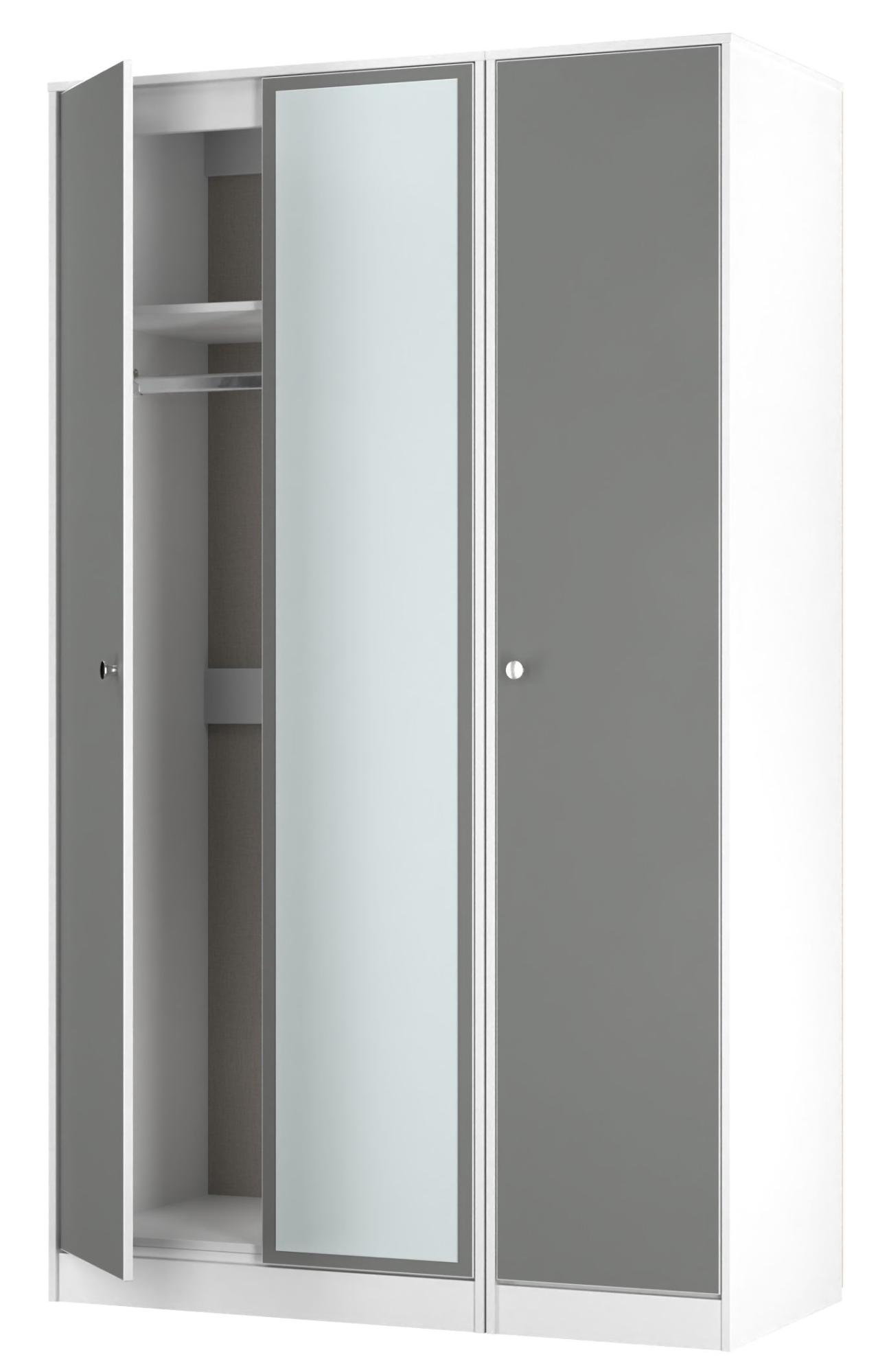 Padstow Wardrobe - 3 Door - 1 Mirror - Tall Triple - Grey and White