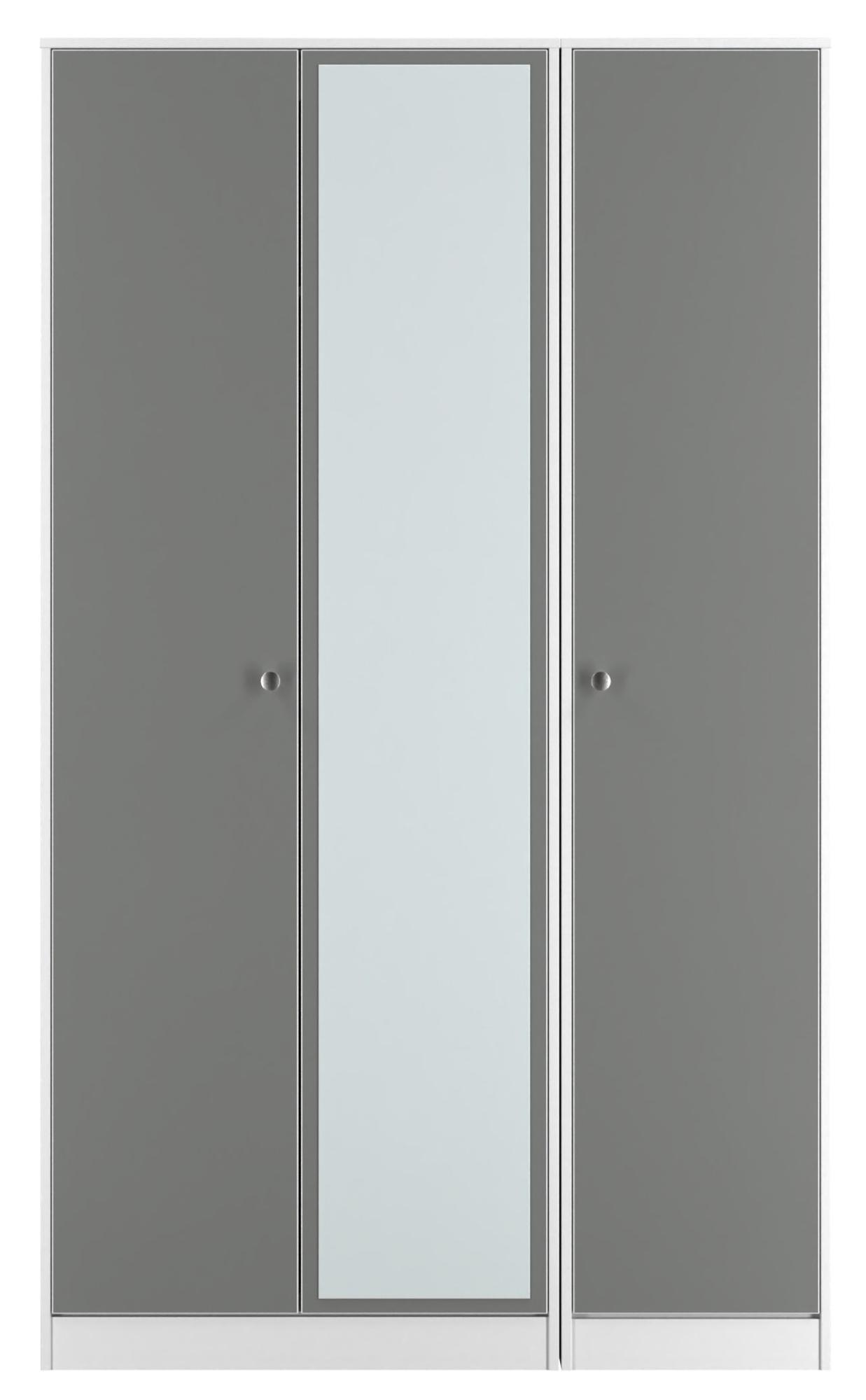 Padstow Grey and White 3 Door Tall Triple Wardrobe - 1 Mirror