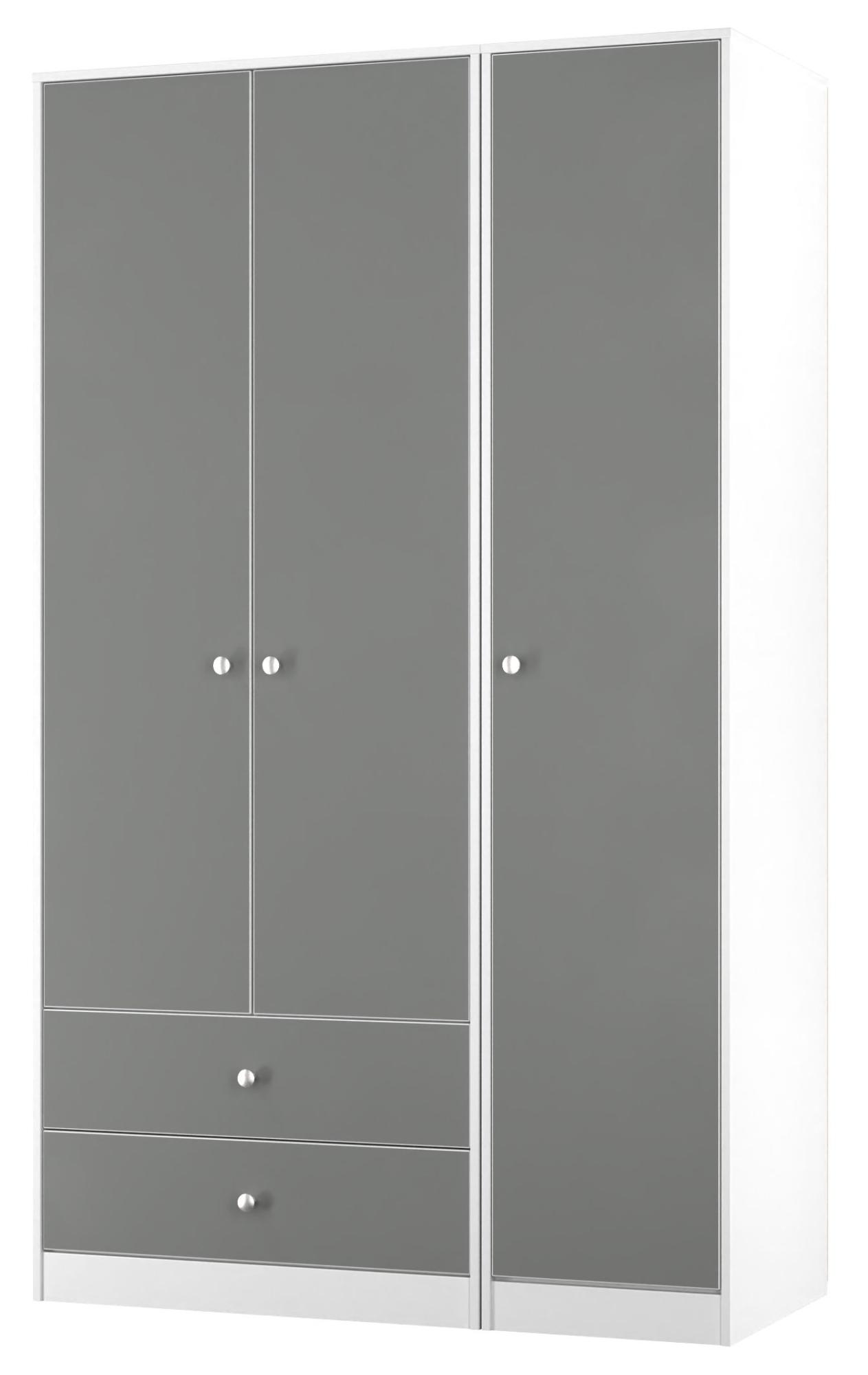 Padstow Wardrobe - 3 Door - LHF 2 Drawers - Tall Triple - Grey and White