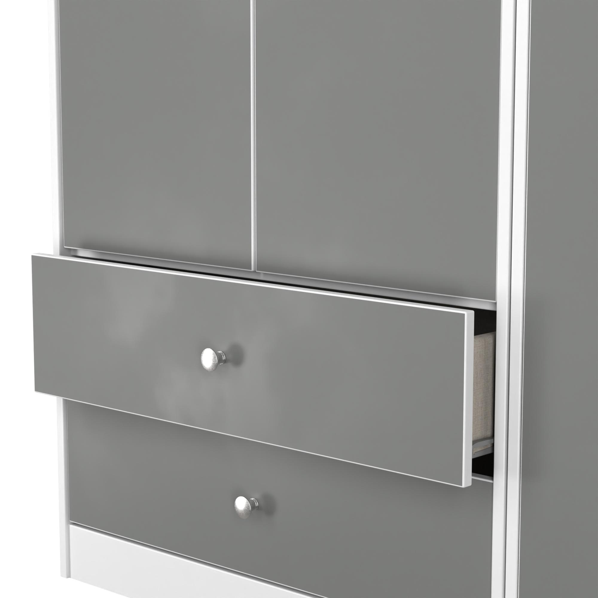 Padstow Wardrobe - 3 Door - LHF 2 Drawers - Tall Triple - Grey and White