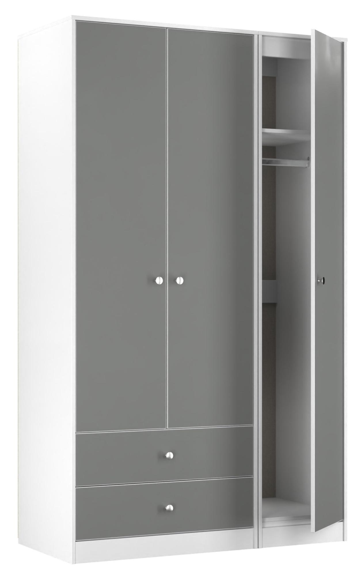 Padstow Wardrobe - 3 Door - LHF 2 Drawers - Tall Triple - Grey and White