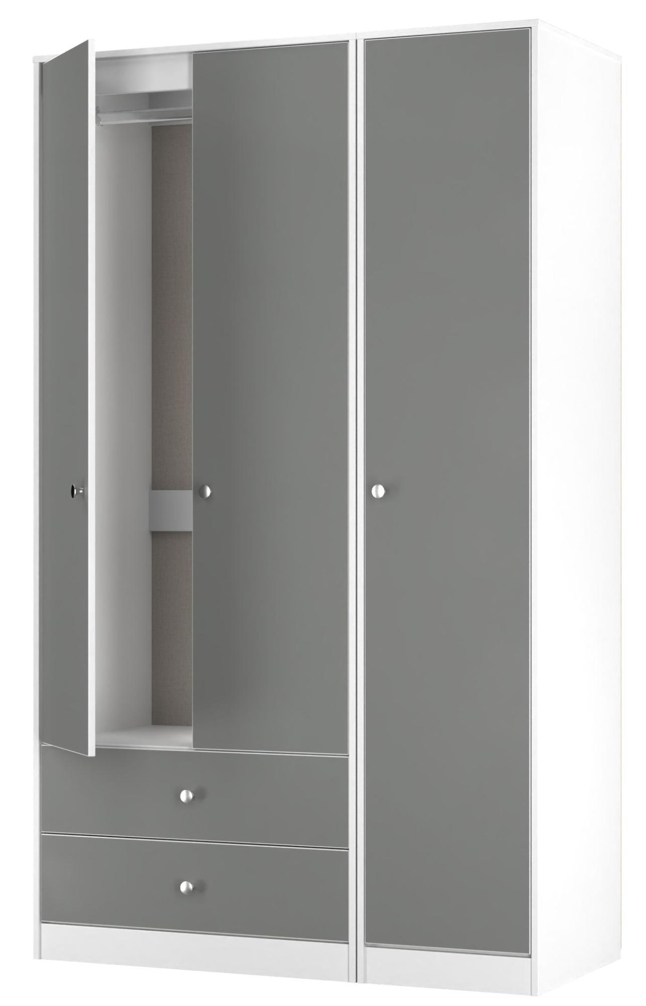Padstow Wardrobe - 3 Door - LHF 2 Drawers - Tall Triple - Grey and White