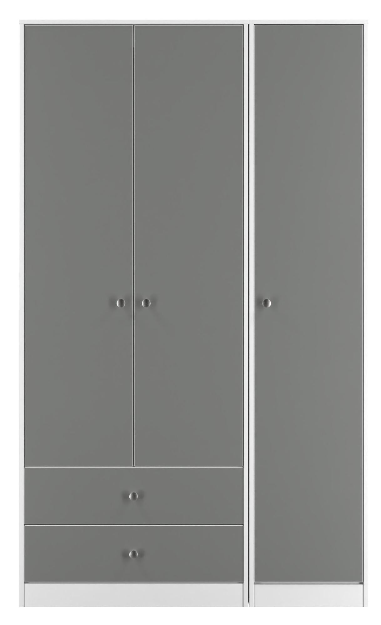 Padstow Grey and White 3 Door Tall Triple Wardrobe - LHF 2 Drawers