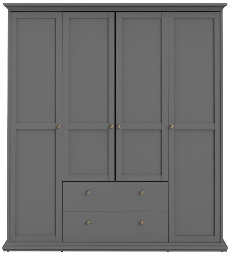 Paris Grey 4 Door 2 Drawer Wardrobe