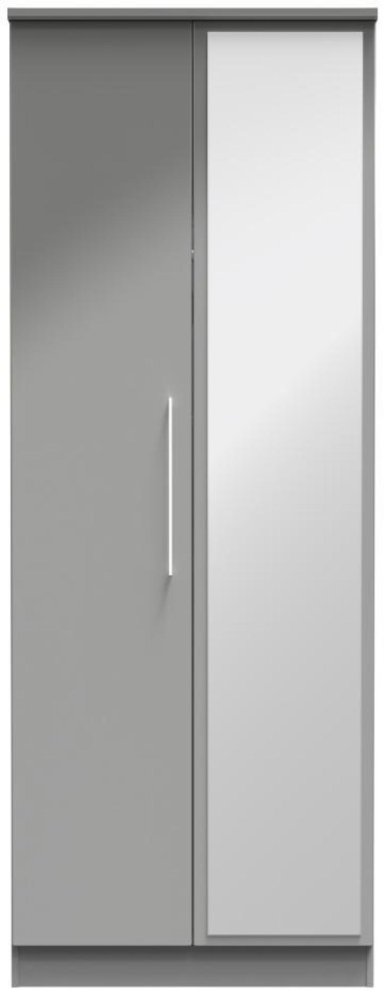 Paris Grey Gloss 2 Door Tall Wardrobe - 1 Mirror