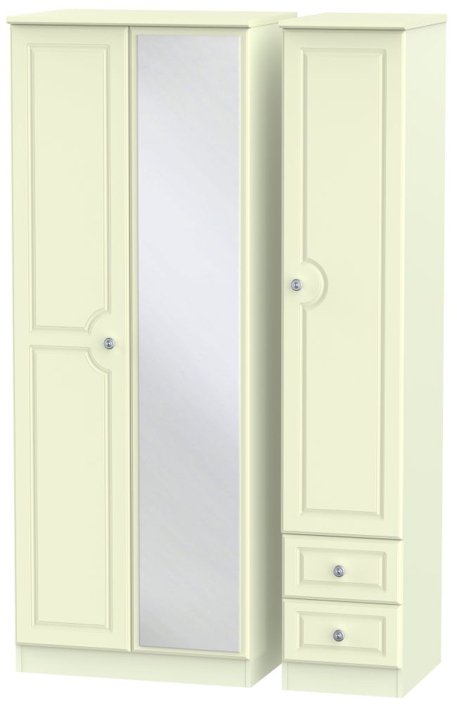 Pembroke Cream 3 Door Tall Combi Wardrobe - 1 Mirror and RHF 2 Drawers