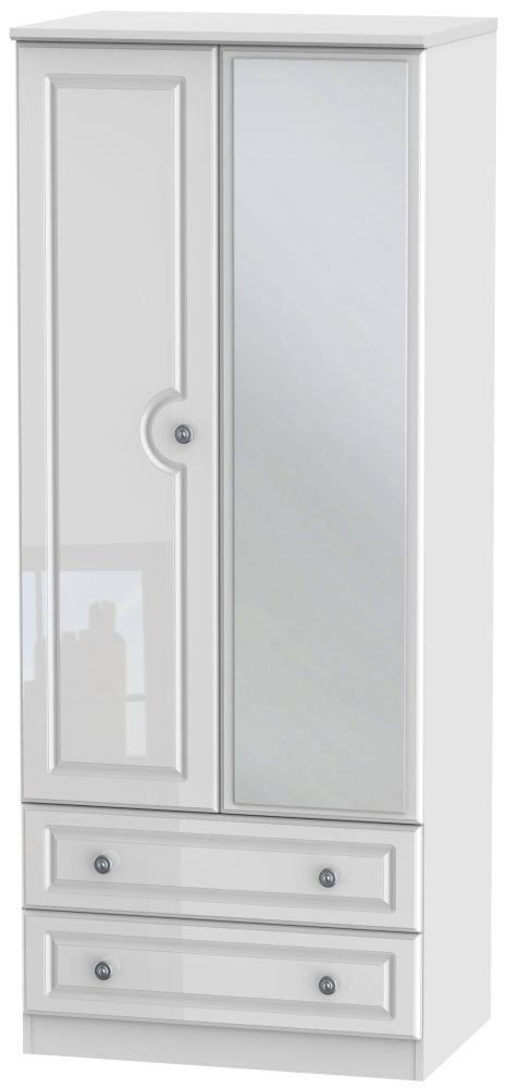 Pembroke White Gloss 2 Door Combi Wardrobe - 1 Mirror