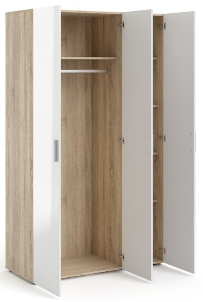 Pepe Oak Effect and White Gloss 3 Door Triple Wardrobe