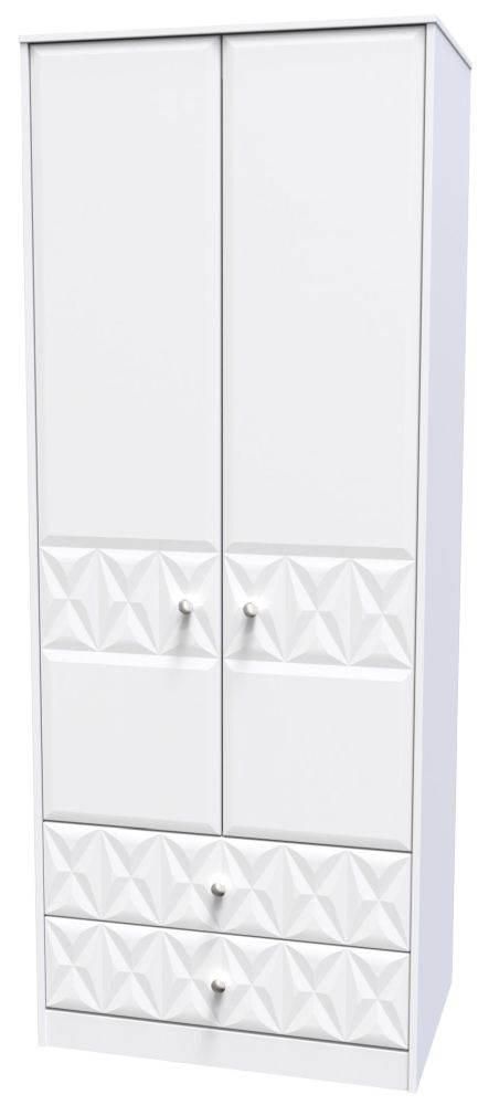Pixel Wardrobe - 2 Door - 2 Drawer - Combi - White