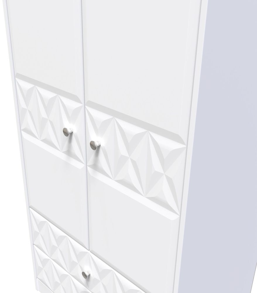 Pixel Wardrobe - 2 Door - 2 Drawer - Combi - White