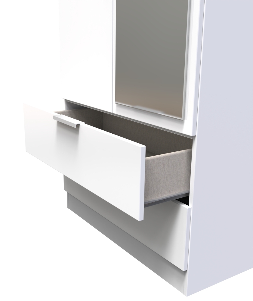 Plymouth Wardrobe - 2 Door - 1 Mirror - Tall - Combi - White Gloss