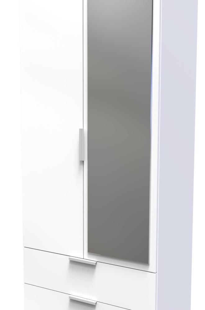 Plymouth Wardrobe - 2 Door - 1 Mirror - Tall - Combi - White Gloss