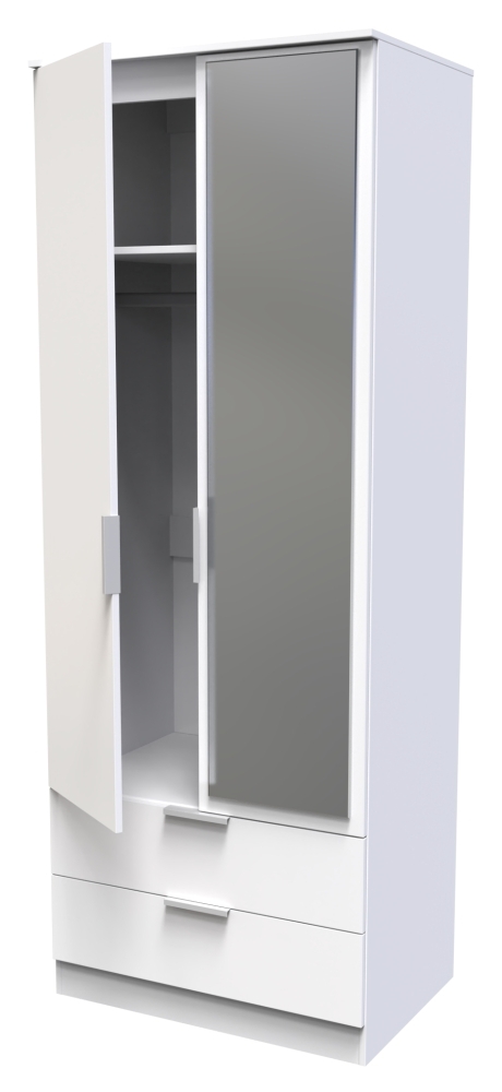 Plymouth Wardrobe - 2 Door - 1 Mirror - Tall - Combi - White Gloss