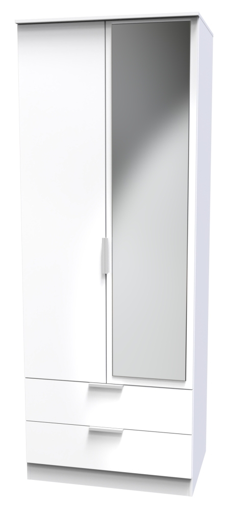 Plymouth Wardrobe - 2 Door - 1 Mirror - Tall - Combi - White Gloss