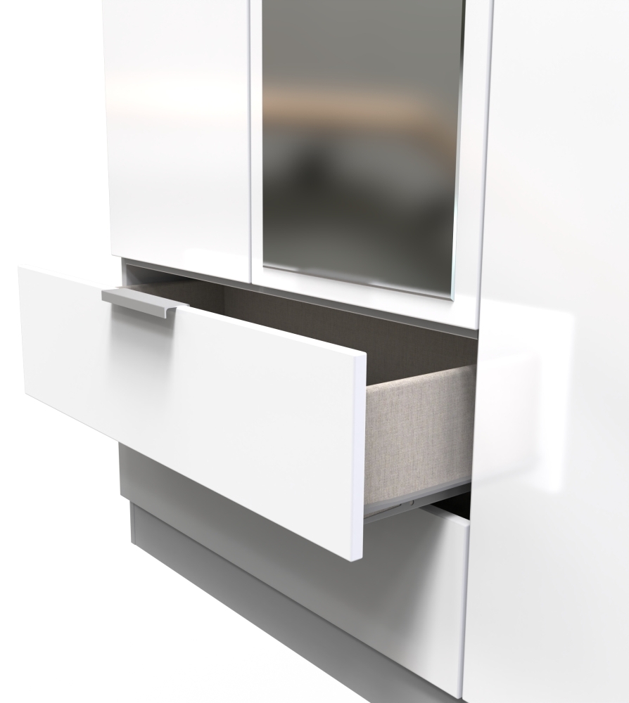 Plymouth Wardrobe - 3 Door - 1 Mirror - LHF 2 Drawers - Tall - Combi - White Gloss