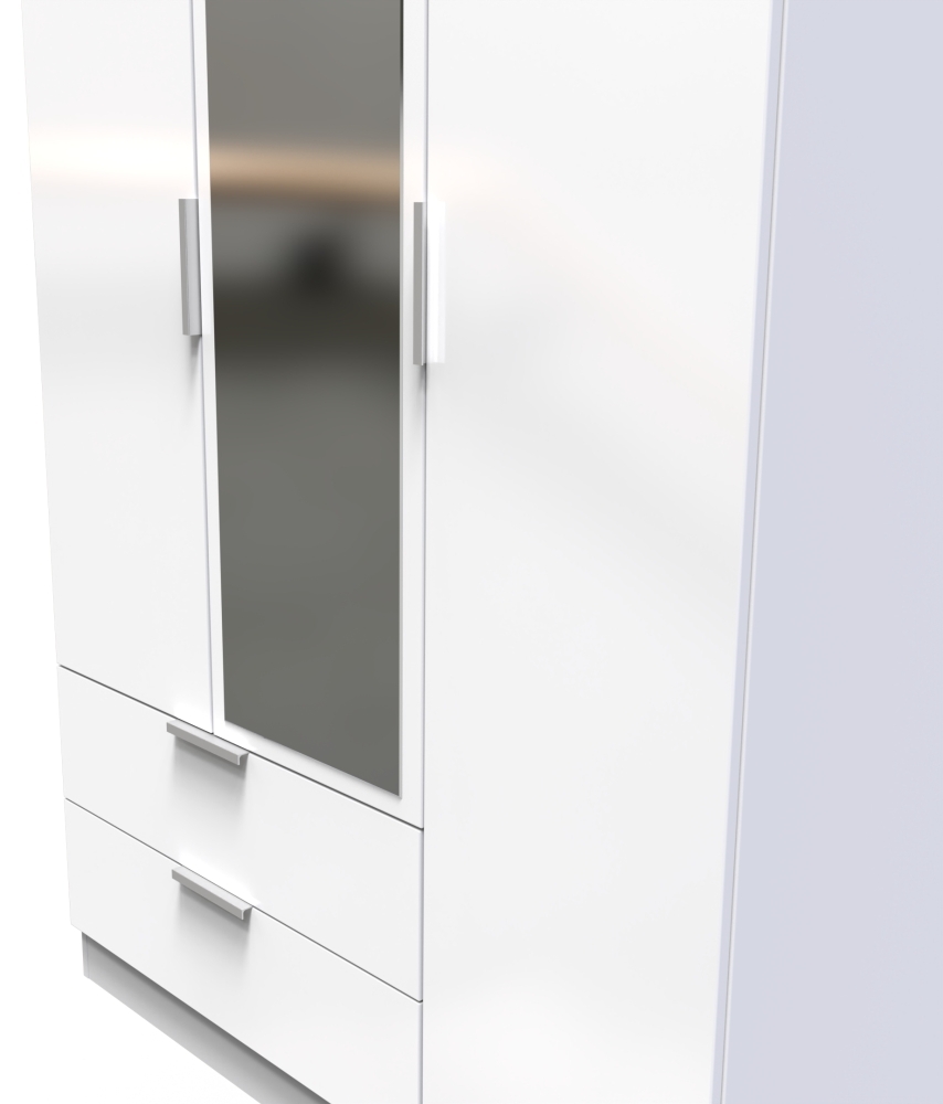 Plymouth Wardrobe - 3 Door - 1 Mirror - LHF 2 Drawers - Tall - Combi - White Gloss
