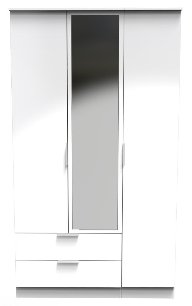 Plymouth Wardrobe - 3 Door - 1 Mirror - LHF 2 Drawers - Tall - Combi - White Gloss
