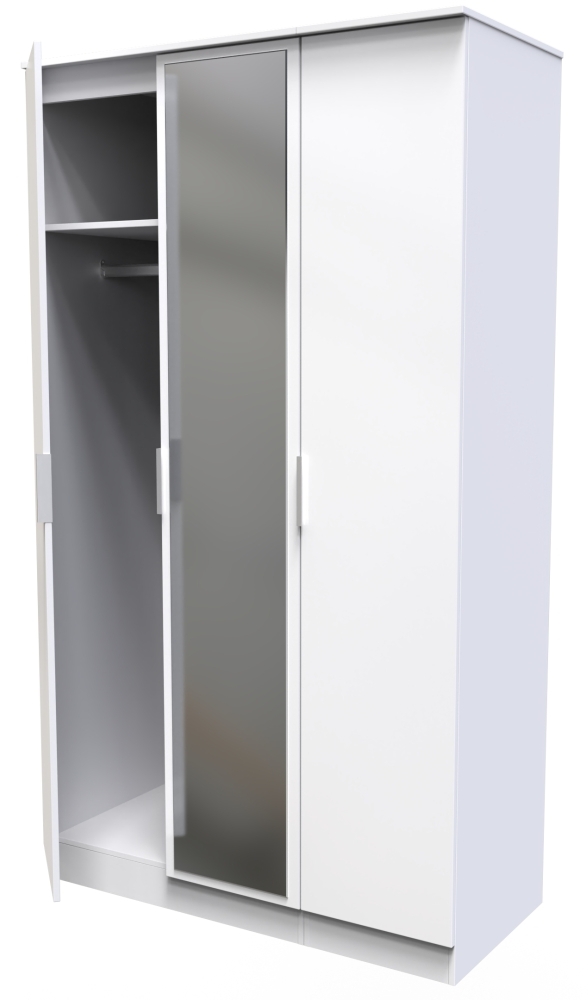 Plymouth Wardrobe - 3 Door - 1 Mirror - Tall - Triple - White Gloss
