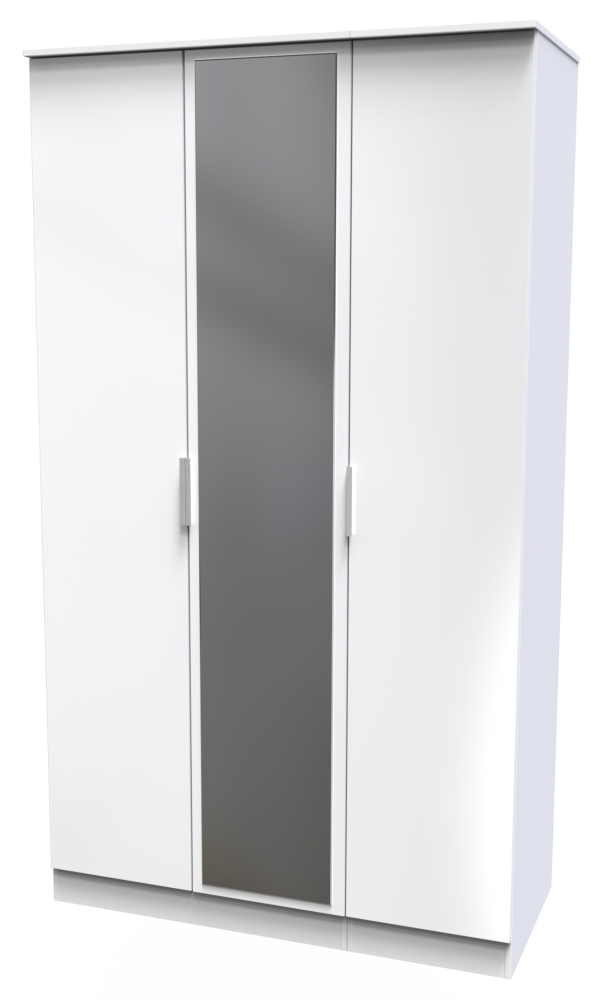 Plymouth Wardrobe - 3 Door - 1 Mirror - Tall - Triple - White Gloss
