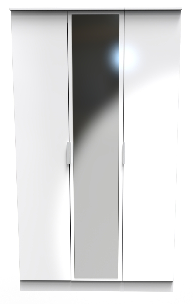 Plymouth White Gloss 3 Door Tall Triple Wardrobe - 1 Mirror