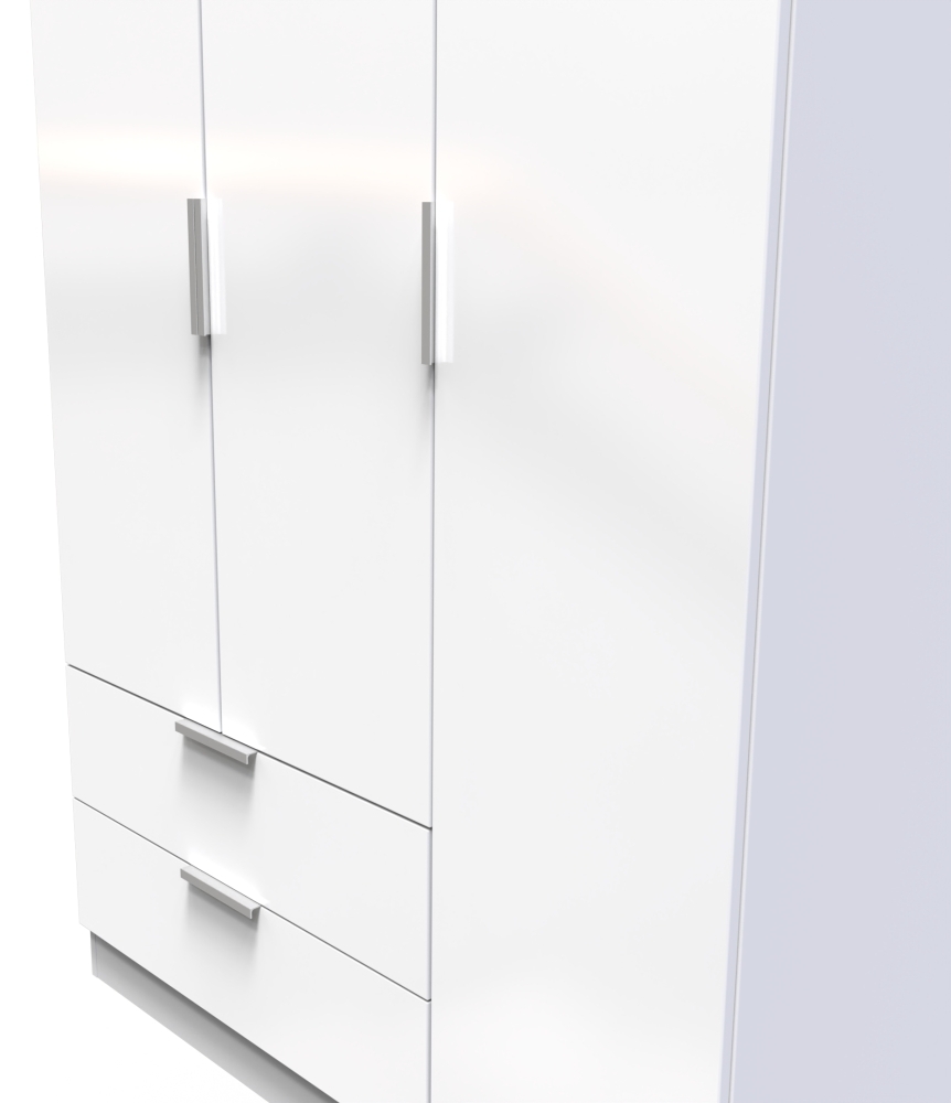 Plymouth Wardrobe - 3 Door - LHF 2 Drawers - Tall - Triple - White Gloss