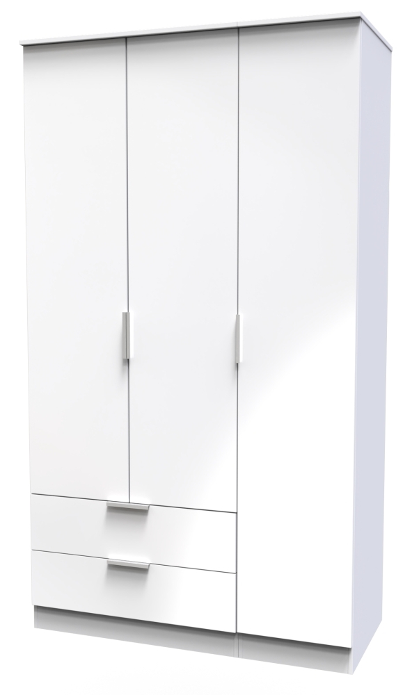 Plymouth Wardrobe - 3 Door - LHF 2 Drawers - Tall - Triple - White Gloss