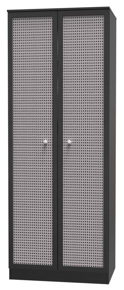 Rattan and Black Ash Wardrobe - 2 Door - Plain - Tall