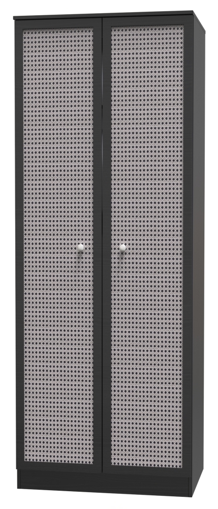 Rattan and Black Ash Wardrobe - 2 Door - Plain