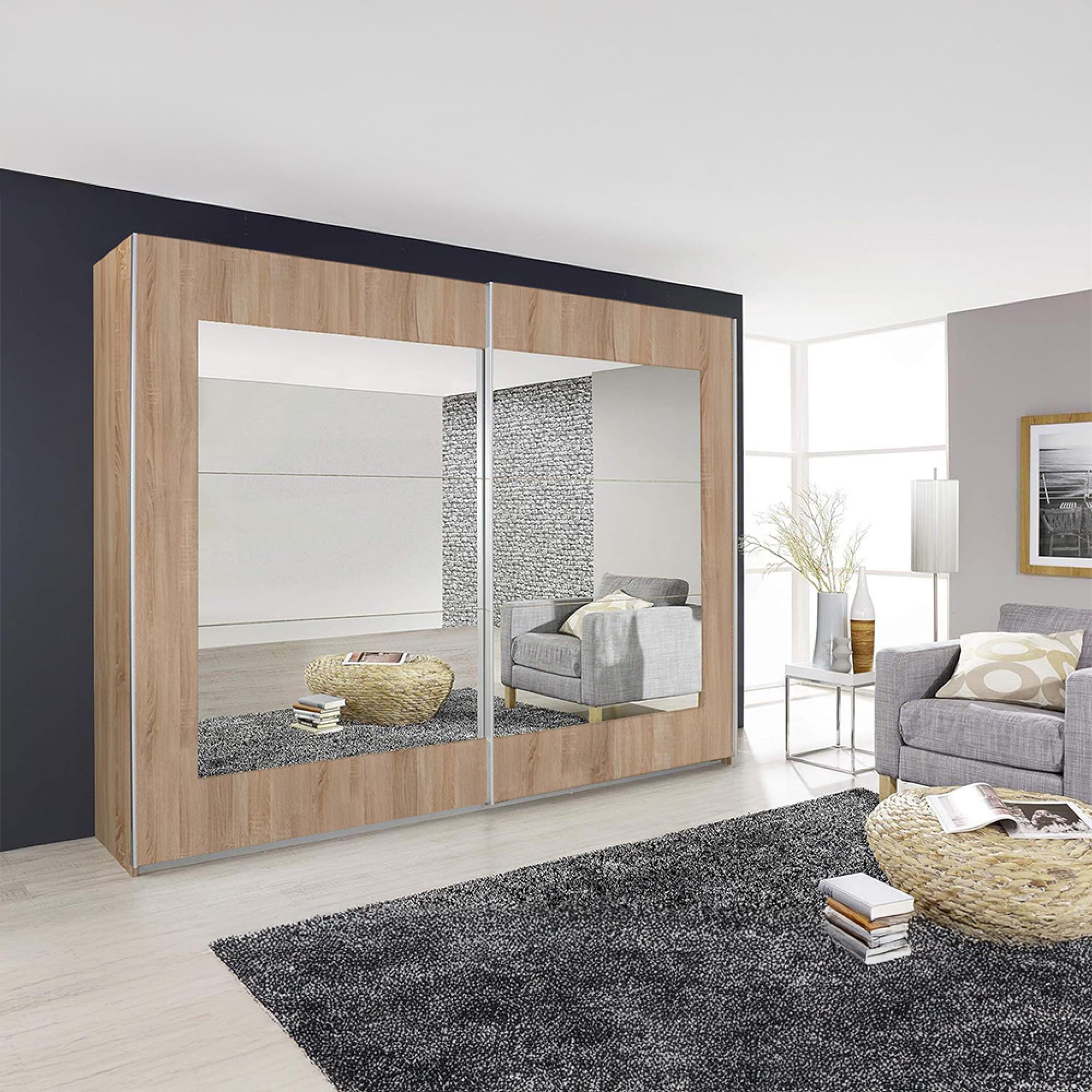 Rauch Alegro 226cm 2 Door Sliding Wardrobe with Mirror - Sonoma Oak