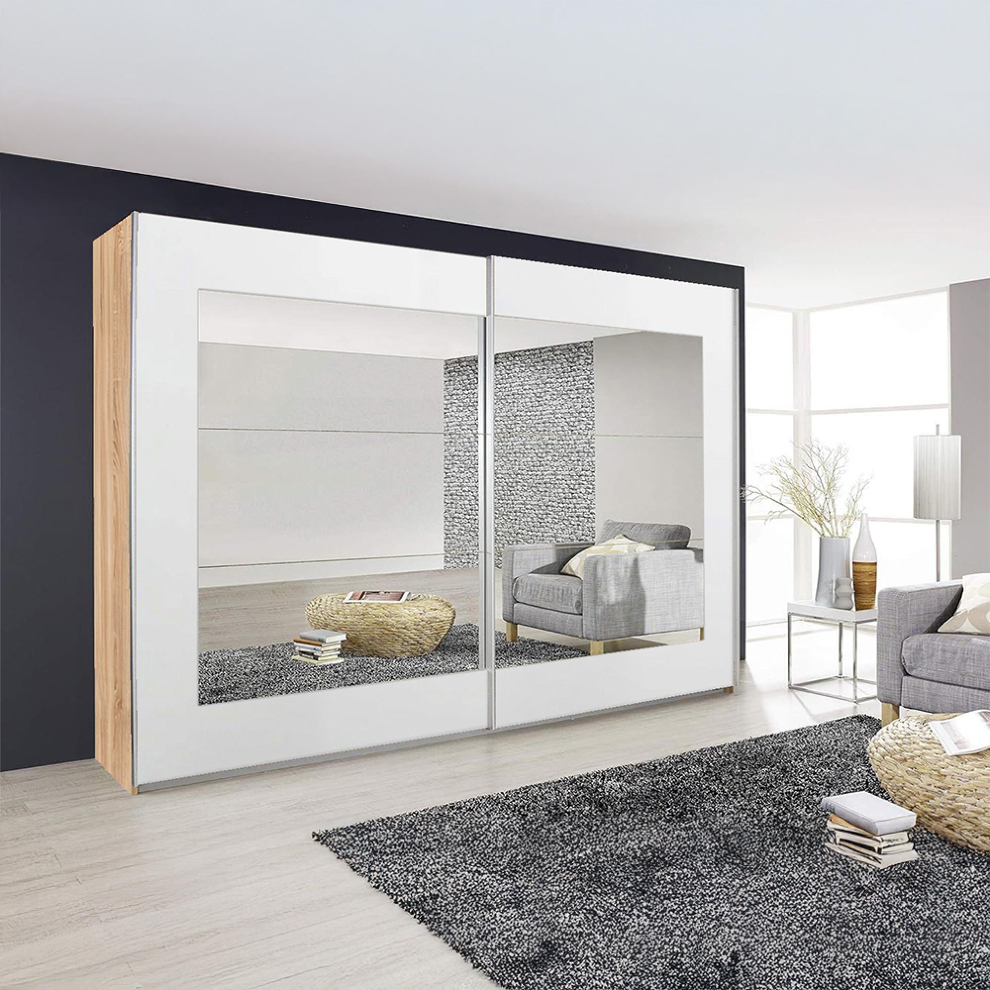 Rauch Alegro 271cm 2 Door Sliding Wardrobe with Mirror - Sonoma Oak and Alpine White