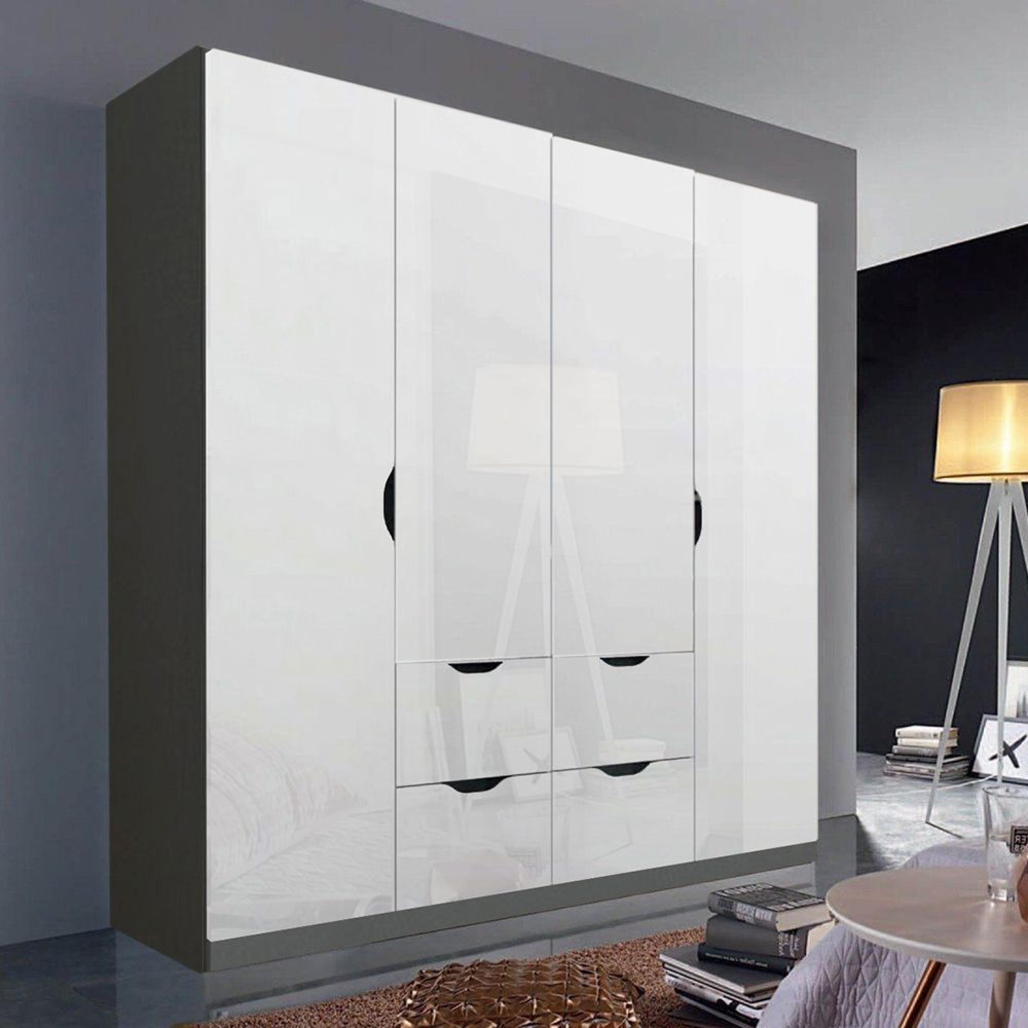 Rauch Arnstein 181cm 4 Door Wardrobe with Drawer - Metallic Dark Grey and White High Gloss