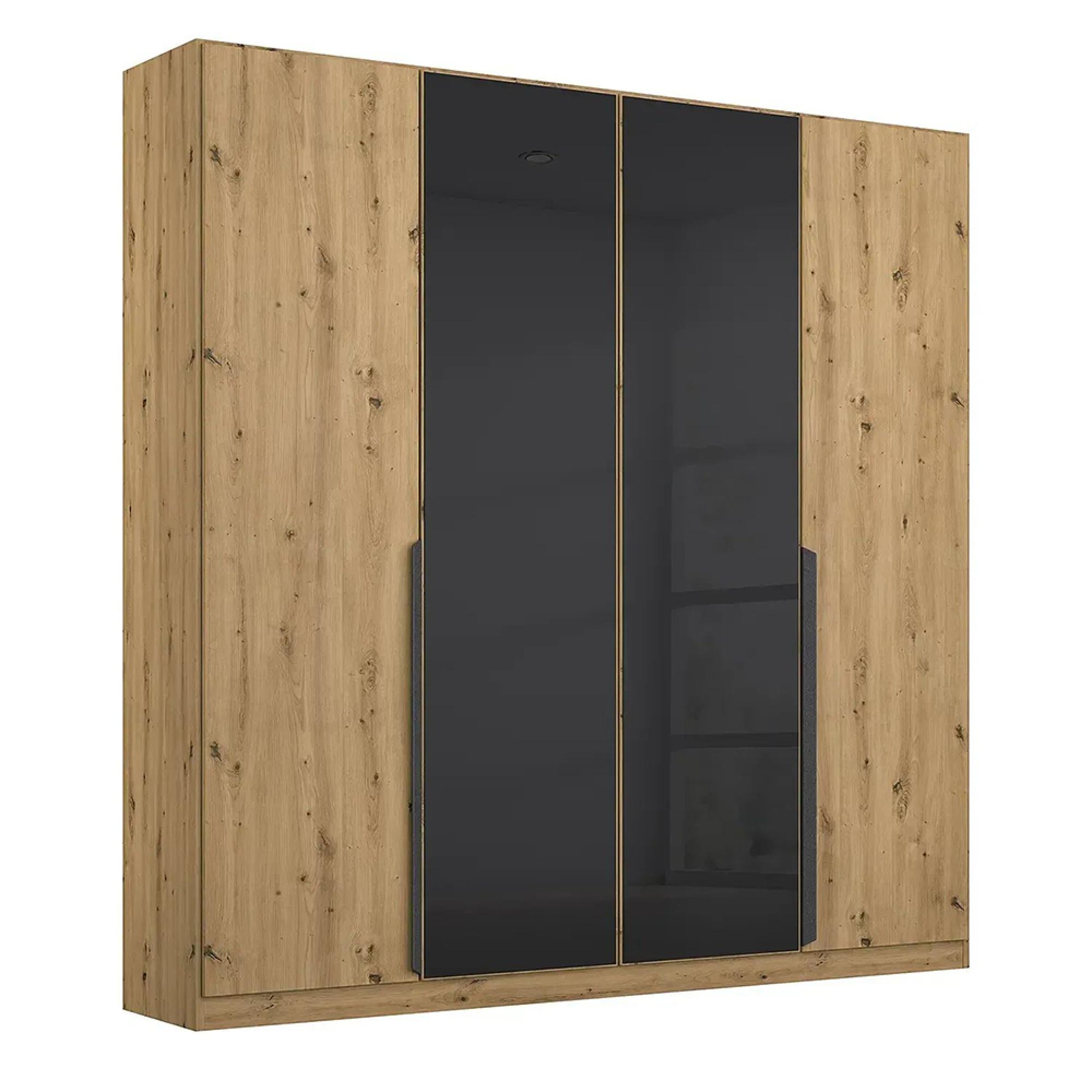 Rauch Artemis 181cm 4 Door Wardrobe - Artisan Oak and Basalt Glass