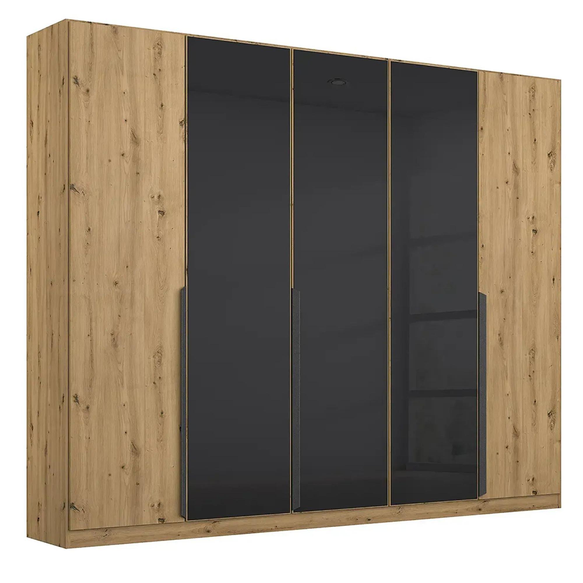 Rauch Artemis 226cm 5 Door Wardrobe - Artisan Oak and Basalt Glass