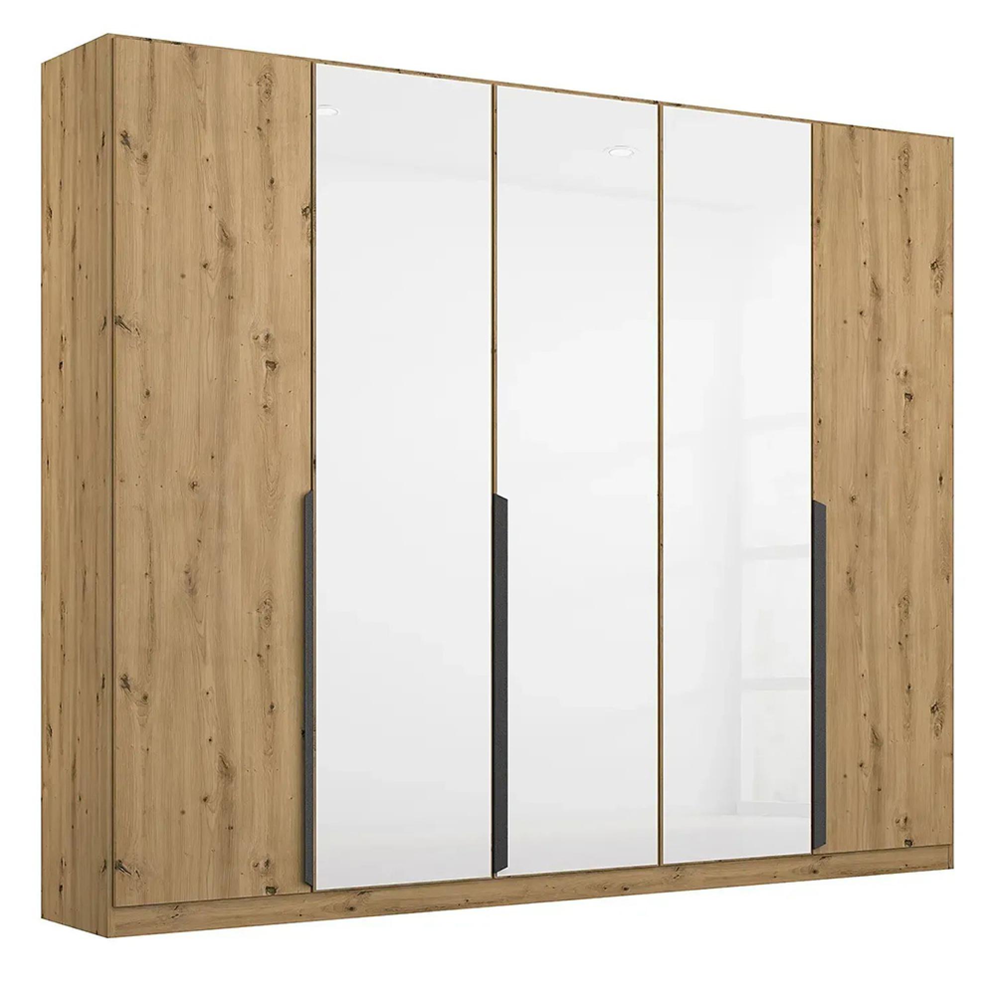 Rauch Artemis 226cm 5 Door Wardrobe - Artisan Oak and White Glass