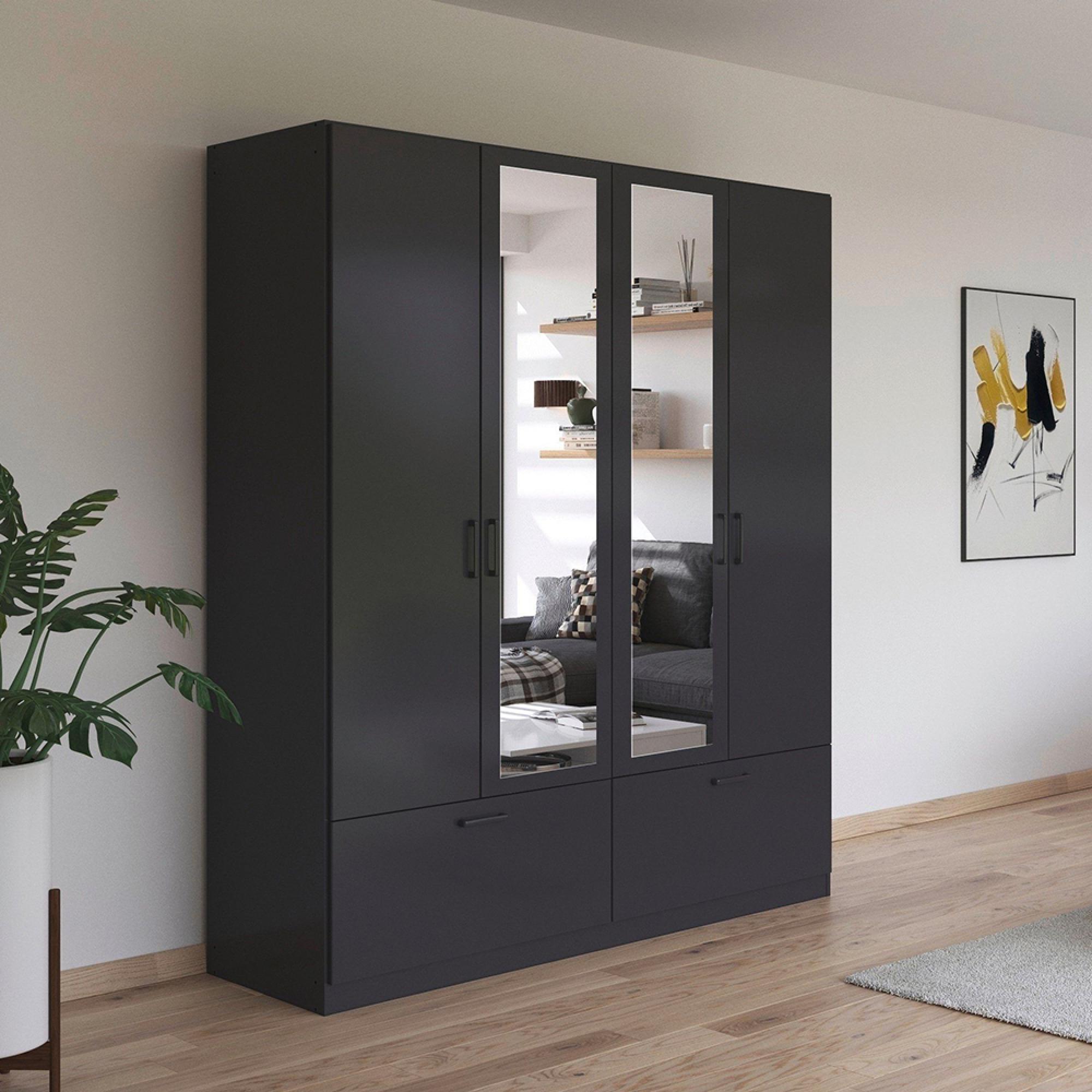 Rauch Bari 181cm 4 Door Combi Wardrobe with Drawers - Metallic Grey